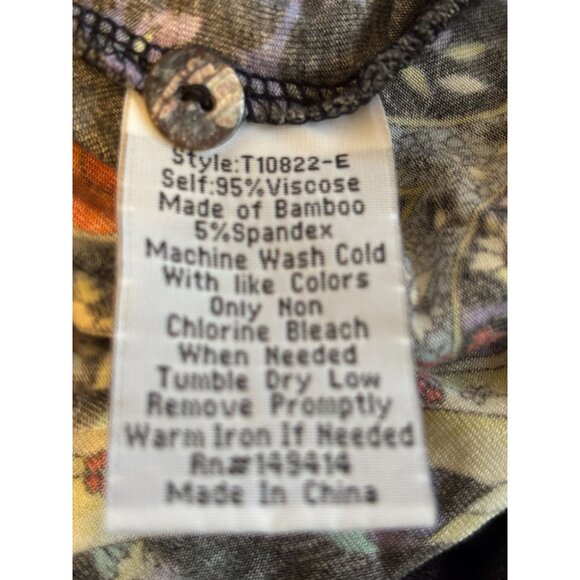 Womens Johnny Was Pottery Henley Tee Black Stretchy Knit Retail $145 3/4 Sleeves - Picture 7 of 10